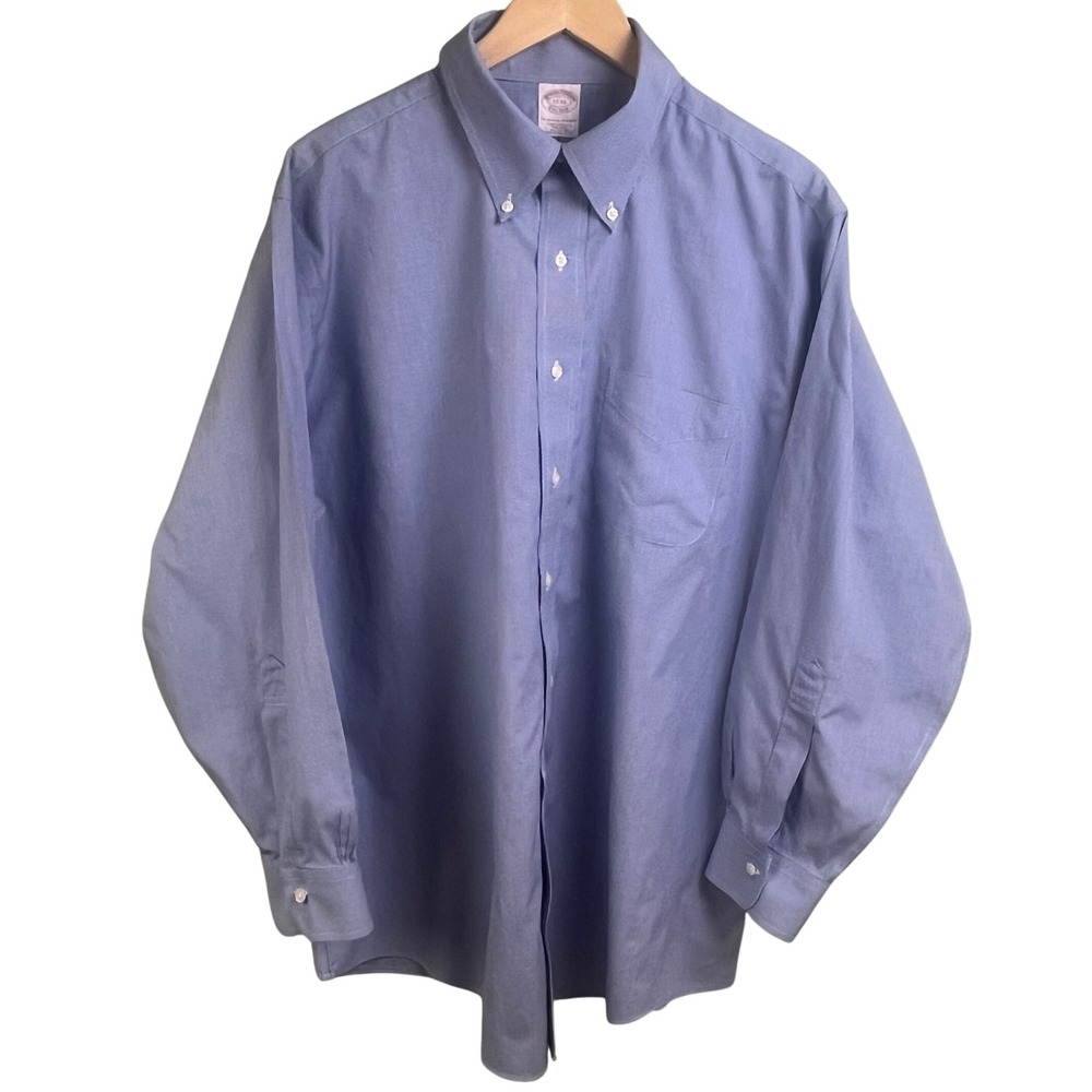 Brooks Brothers Blue Micro Check Long Sleeve Button Collar Shirt 17-33